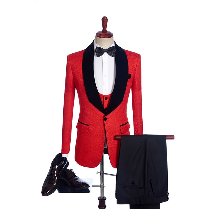 Fnoexw  Customized 2018 Red Groom Tuxedos Wedding Party Suit business Groomsman Suit mens wedding suits ( jacket+Pants+vest+tie)