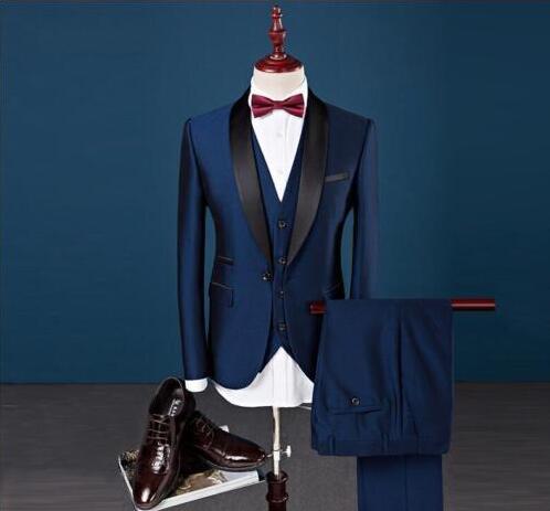 Custom Slim Fit Peak Lapel Best Man Suit Blue Groomsman Men's Wedding Prom Suits b0b