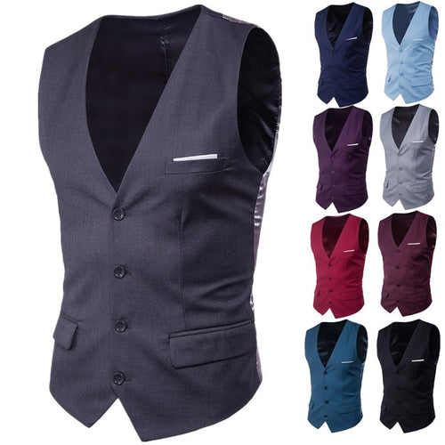 9 Color Men's Business Casual Slim Vests Fashion Men Solid Color Single Buttons Vests Fit Male Suit For Men Spring Autumn S-6XL